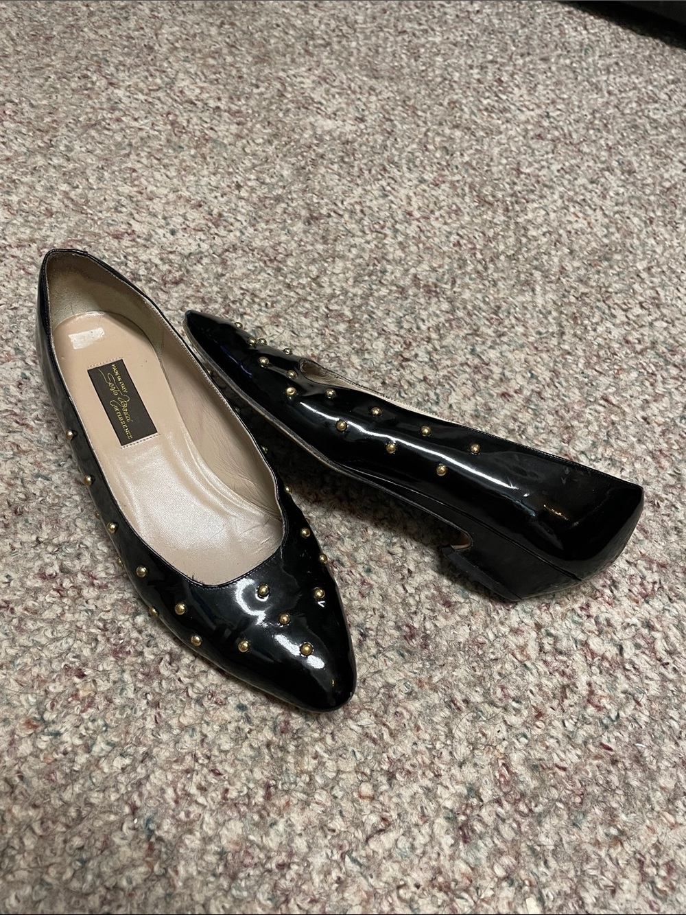 Vintage 80s gold studded black patent leather mini heel